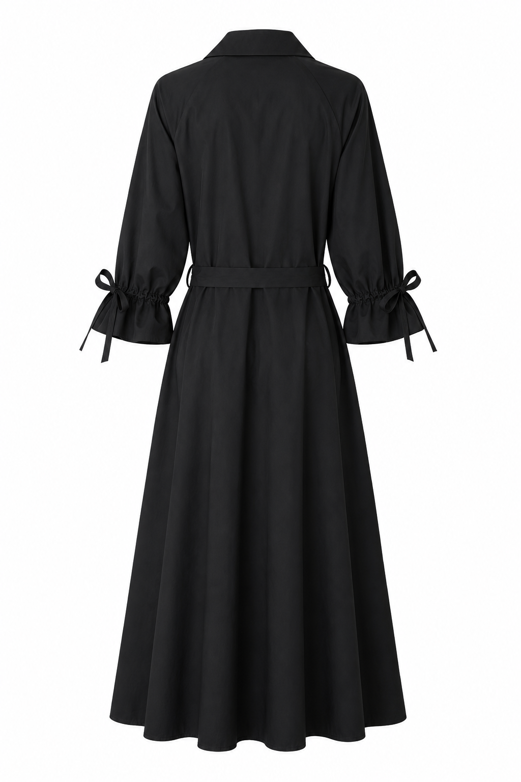 Schwarzes Baumwollkleid mit Bindegürtel