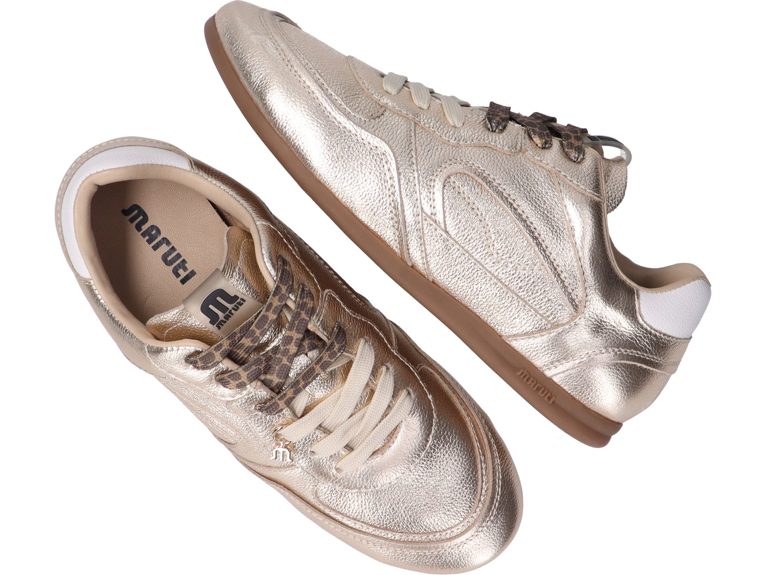 Maruti Elena Gold – Leder Sneaker mit wechselbaren Leo- &amp; Creme-Schnürsenkeln
