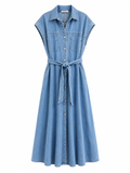 Jeans-Maxikleid mit Bindegürtel