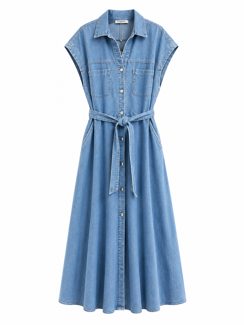 Jeans-Maxikleid mit Bindegürtel