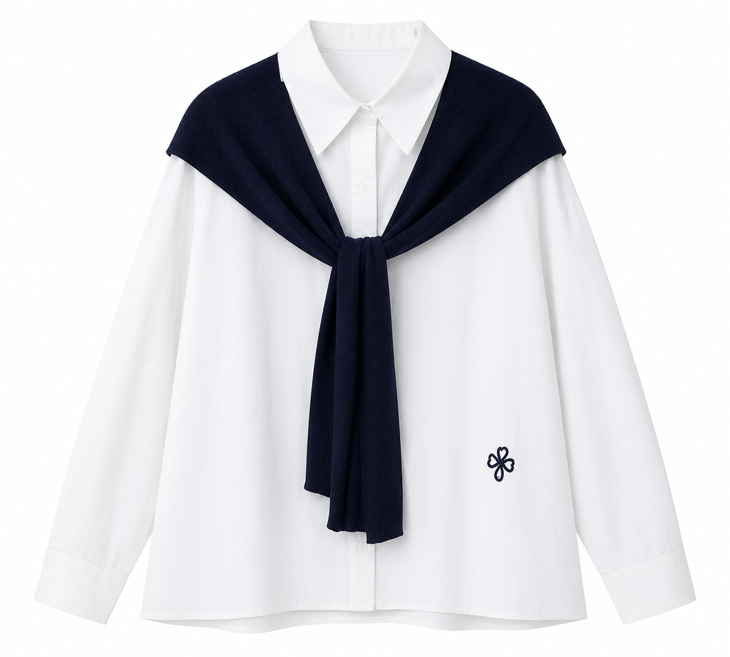 Navy Preppy Bluse mit Strickdetail
