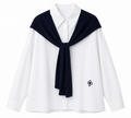Navy Preppy Bluse mit Strickdetail