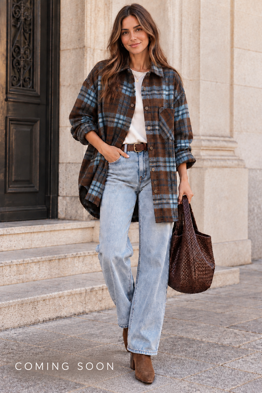Hazel Blue - Kariertes Oversized Flanellhemd